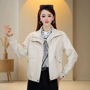 时尚 2026年春秋新款 海宁正品 休闲大翻领气质皮衣外套女 专柜版