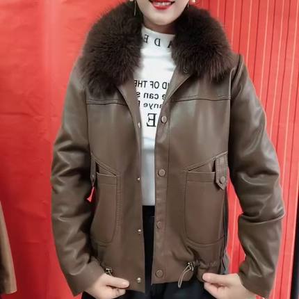 加绒加厚皮衣外套女士2024新款爆款秋冬季小个子妈妈短款pu皮夹克