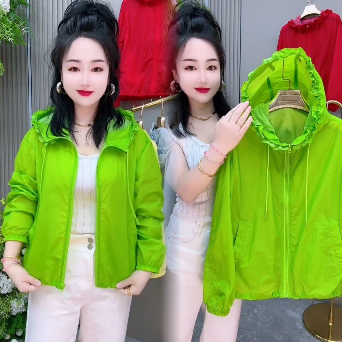 2026夏季新款韩版时尚连帽防晒衣女短款小个子透气薄款糖果色外套