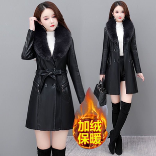 贵夫人高端西装 新款 领带毛领皮大衣 加绒外套2025冬季 皮衣女中长款