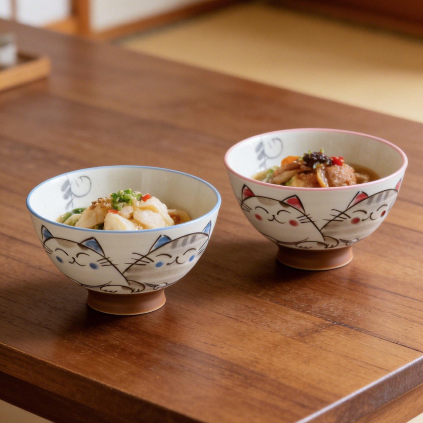 MinoYaki美浓烧超萌猫咪可爱碗卡通釉下彩陶瓷餐具高颜值亲子饭碗