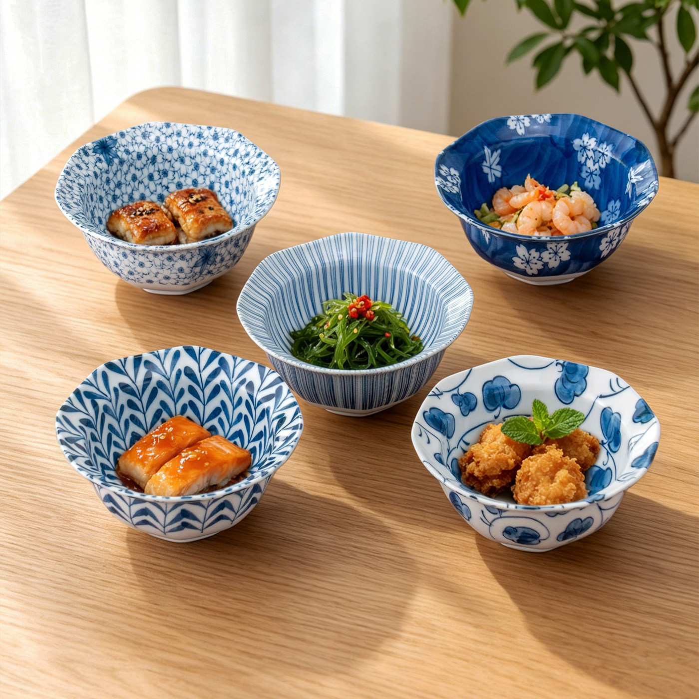 MinoYaki美浓烧 折沿火锅蘸料碗家用釉下彩宽边草帽小钵调味碗