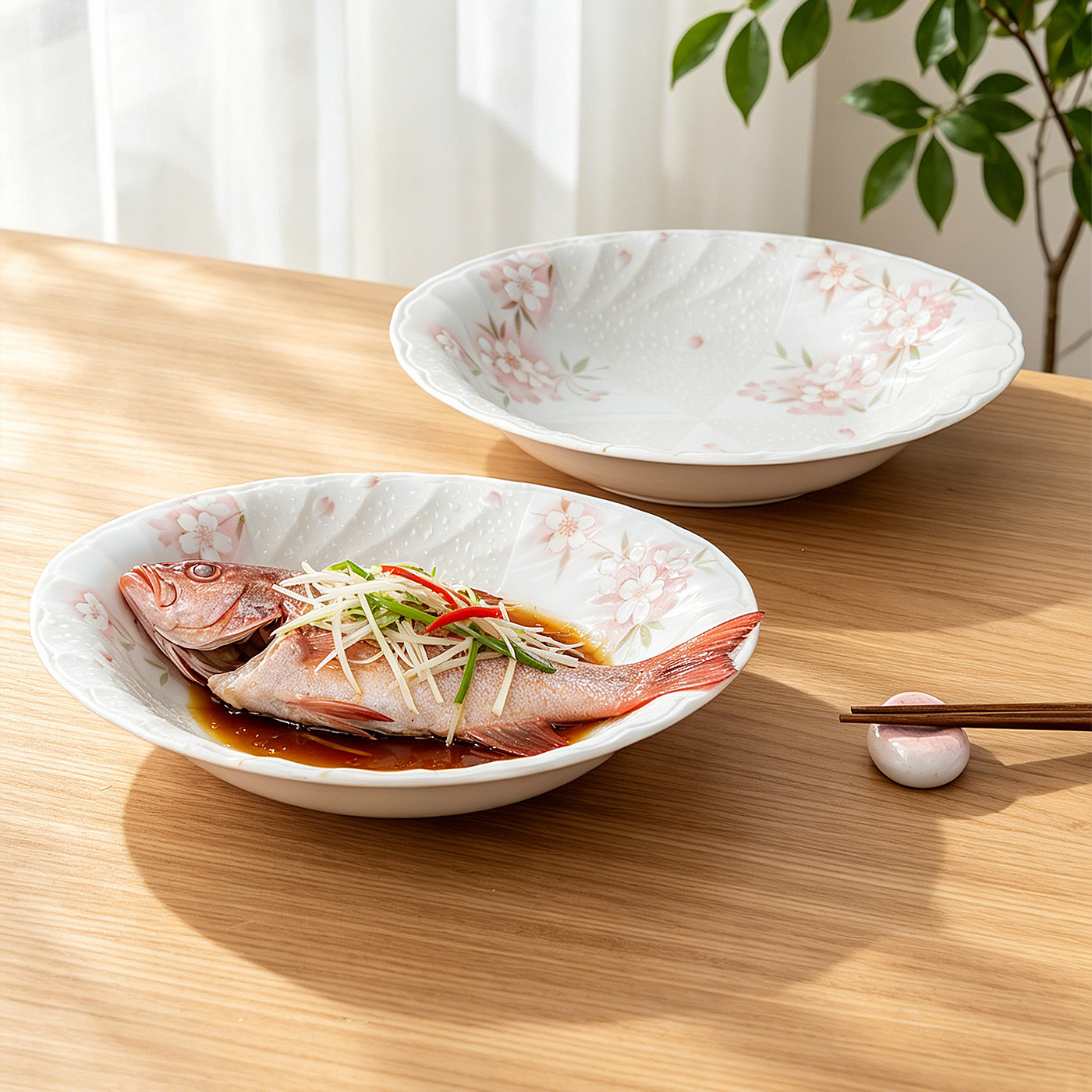 MinoYaki 新款陶瓷蒸鱼盘家用小号椭圆盘子轻奢高级感花边餐具
