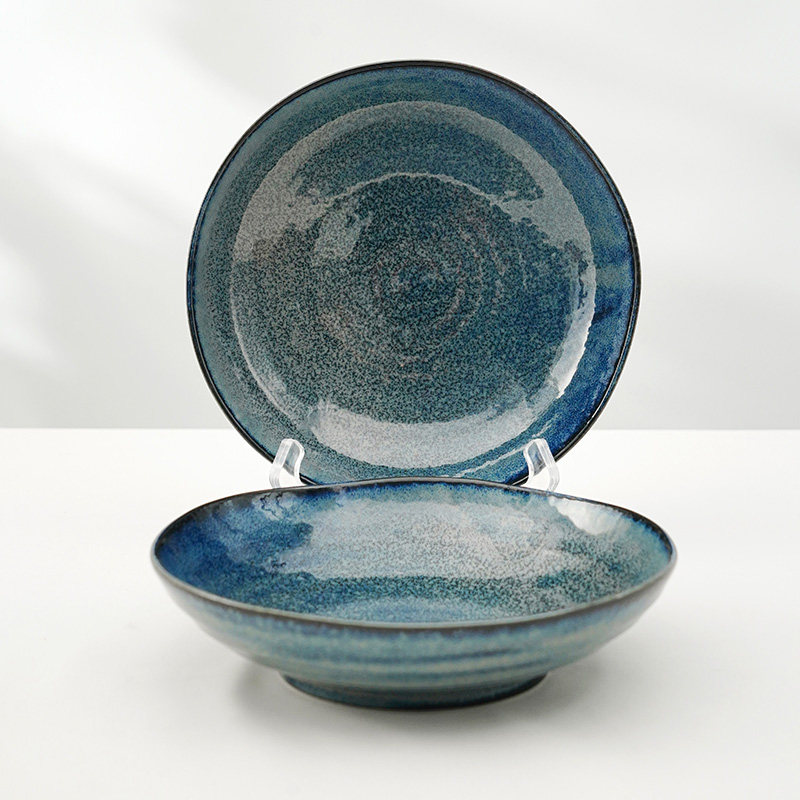 美浓烧日式进口天目釉瓷器釉下彩餐具家用和风菜盘大盘两个装