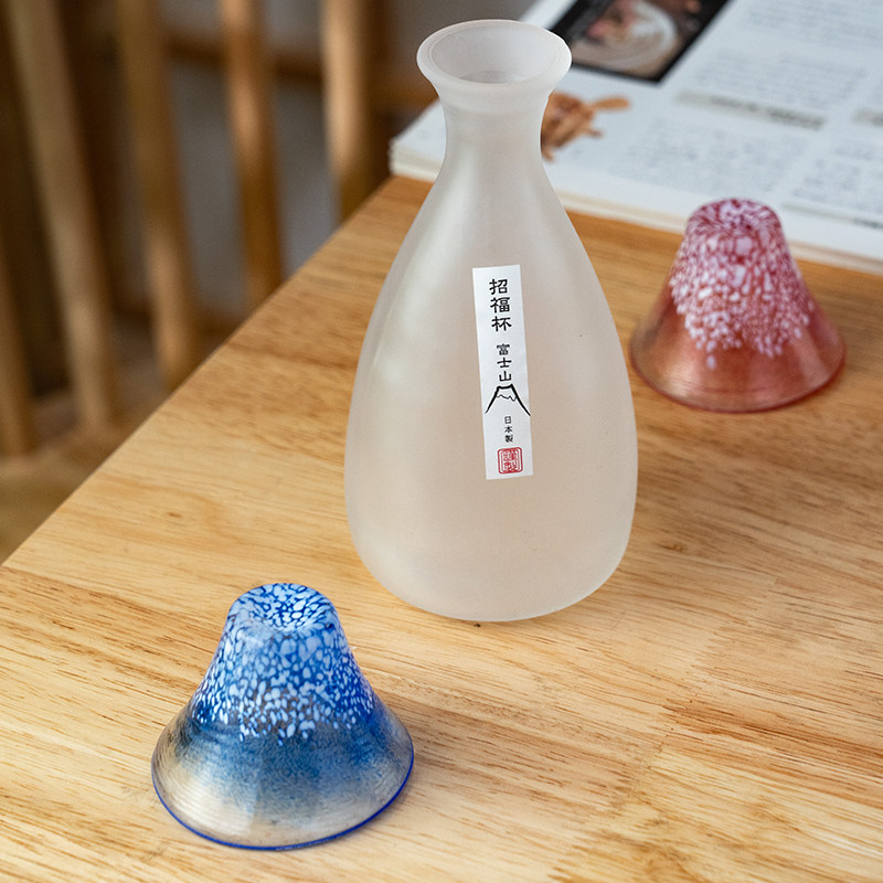 日本进口日式富士山玻璃杯家用创意招福玻璃酒具一壶两杯套装