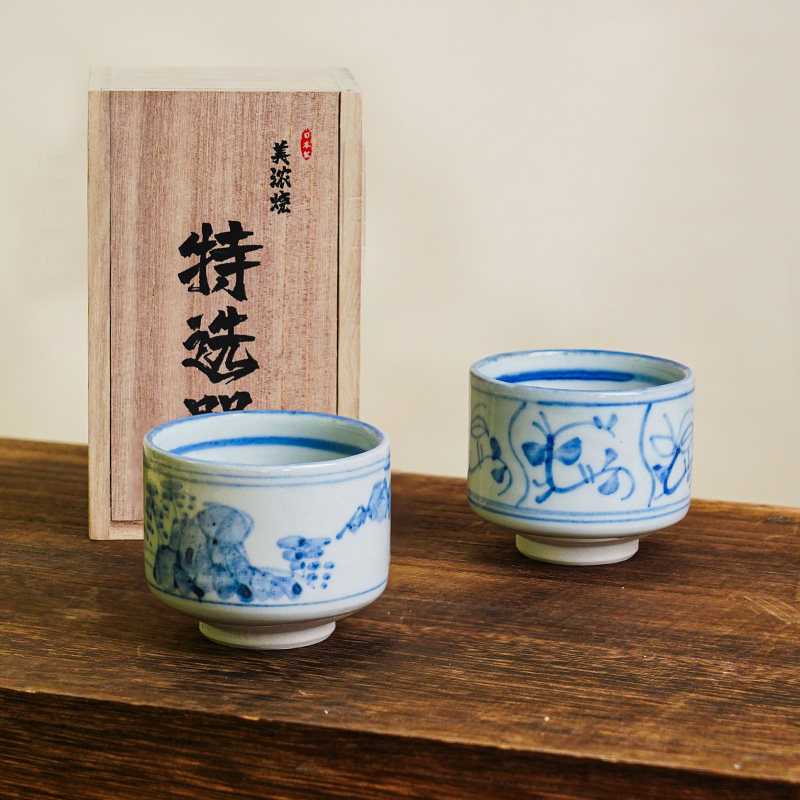 美浓烧日式茶杯陶瓷杯子茶具套装日本原装进口釉下彩简约创意水杯