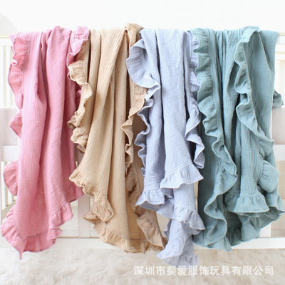 跨境婴儿防惊跳抱毯宝宝棉纱muslin六层纱浴巾婴儿推车防风盖毯