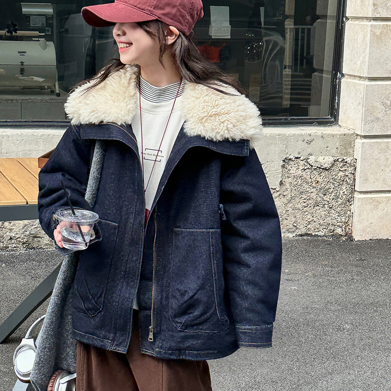 女童牛仔外套2025冬装新款儿童保暖毛领派克服大童夹棉加厚上衣潮