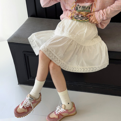 女童半身裙2026夏装新款儿童洋气裙子女孩A字棉布裙蕾丝拼接短裙