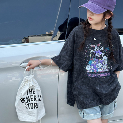 女童短袖T恤夏装2026新款中大儿童夏款卡通上衣女孩夏季韩版潮牌