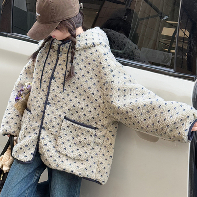 女童连帽外套秋冬装2025新款洋气童装儿童夹棉加厚羊羔绒毛毛衣潮