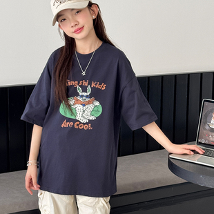 【清仓】女童短袖T恤夏装儿童卡通印花上衣洋气时髦体恤大童衣服t