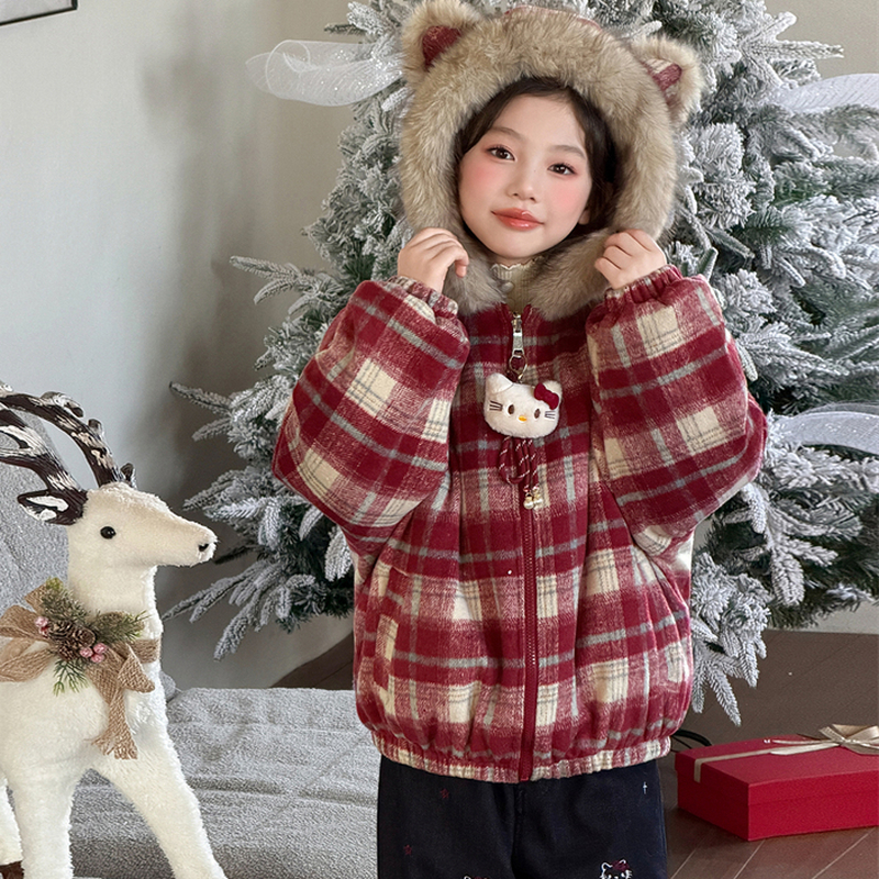女童外套2025新款超好看加绒红色时髦厚上衣儿童保暖洋气毛毛冬装