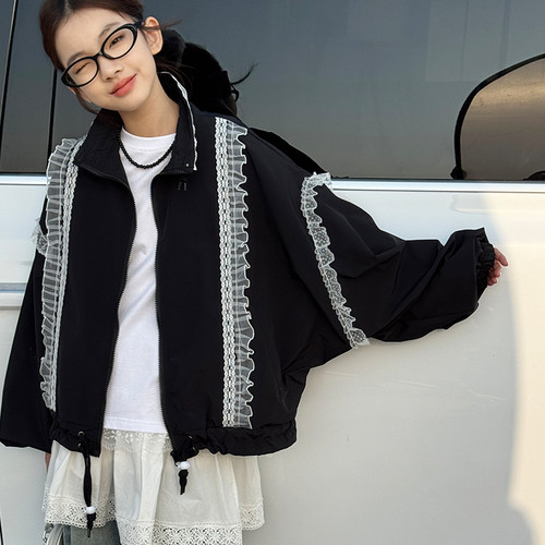【清仓】女童短款外套春装儿童蕾丝拼接洋气上衣女大童春秋衣服潮