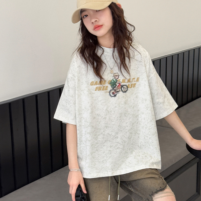 女童短袖T恤2025夏装新款儿童扎染印花上衣女大童时尚个性百搭潮t