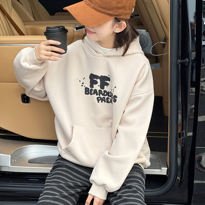 女童冬装连帽卫衣2025新款儿童休闲宽松加绒加厚上衣冬季时髦衣服