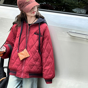 外套潮 儿童时髦加厚棉衣大童夹棉冬装 女童绗线棉服2025新款 秋冬装