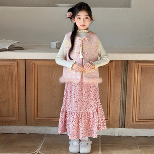 女童连衣裙2025新款女大童粉色新年服装洋气超巨好看儿童裙子冬装