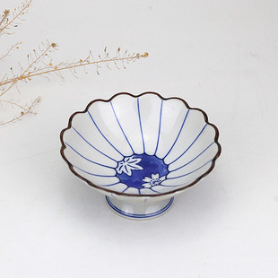 高脚陶瓷碗甜品雪糕碗釉下彩沙拉碗5寸坚果小吃碟料理碗餐具 日式