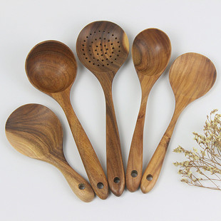 日式实木无漆大汤勺木质长柄粥勺柚木实木勺饭勺厨房用品实木勺子
