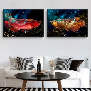 超大横副金龙鱼装饰画横版餐厅酒店会公寓民宿所壁画背景墙无框画