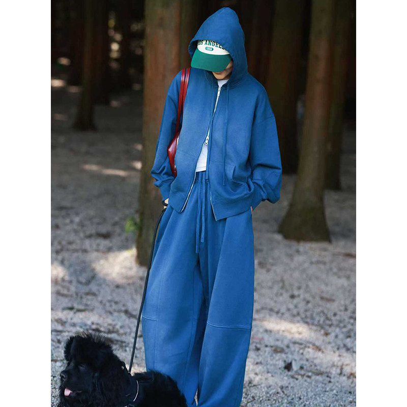 2025超火减龄套装女冬季新款蓝色连帽外套同色长裤白色内搭三件套,女装/女士精品,时尚套装,淘宝优惠券,粉丝福利购,淘宝优惠卷