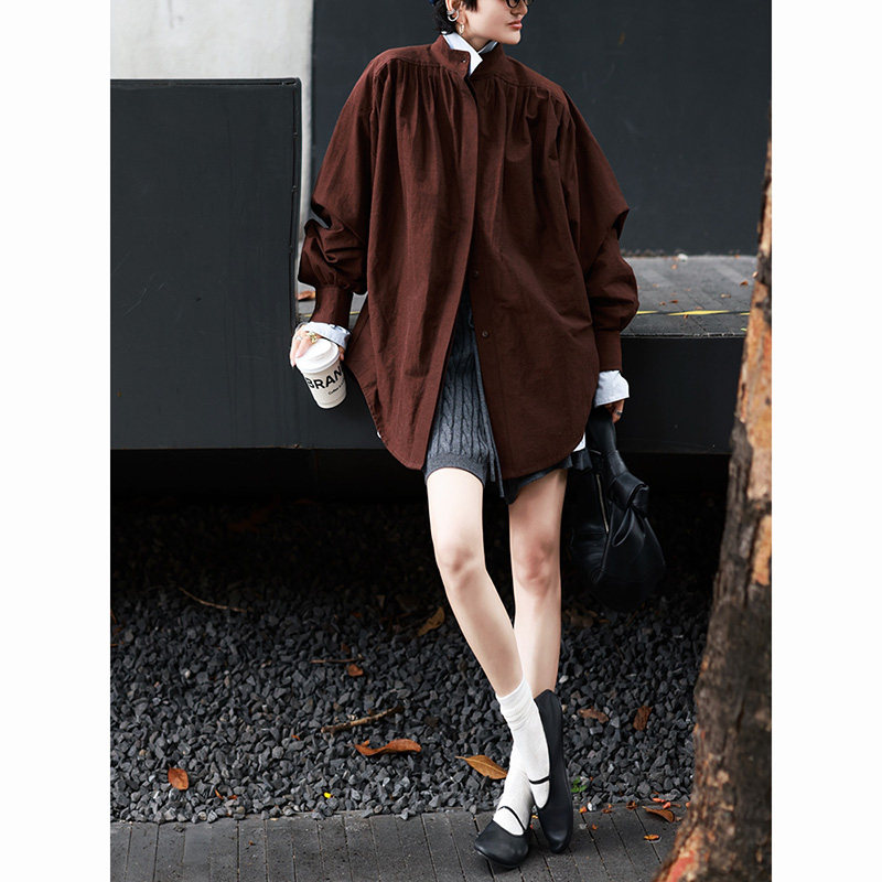 休闲大方潮流穿搭一整套2026新款咖色宽松衬衫灰色毛线短裤两件套,女装/女士精品,大码套装,淘宝优惠券,粉丝福利购,淘宝优惠卷