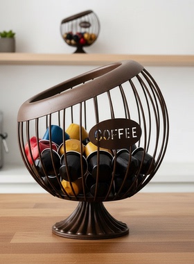 欧式斜口收纳篮咖啡大小胶囊奶球糖收纳架储放黑色创意水果不锈架