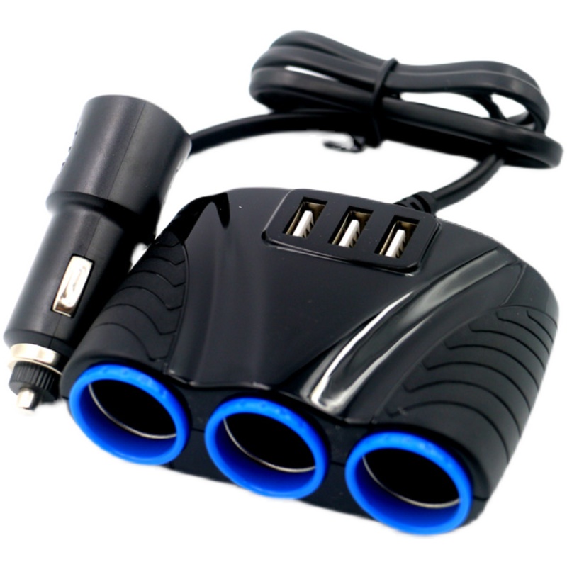 一拖三汽车点烟器母座大功率通用改装转换插头车载电源线充电USB