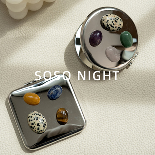 sosonight'瑶云'天然石便携折叠化妆镜子可爱轻便随身携带补妆镜