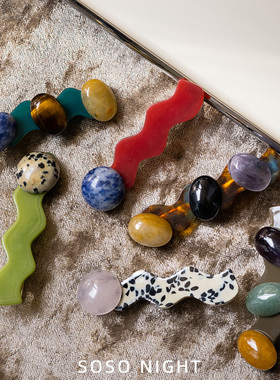 sosonight'野肆'天然石发夹侧边碎发刘海夹复古法式鸭嘴夹新款夏