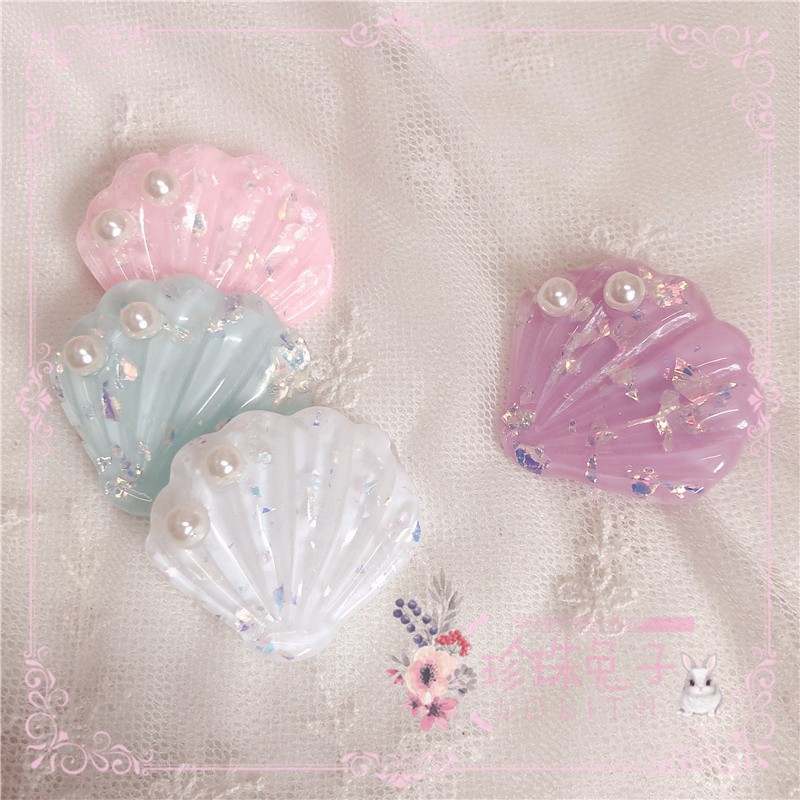 「珍珠兔」lolita手作可爱日常软妹闪闪贝壳珍珠边夹