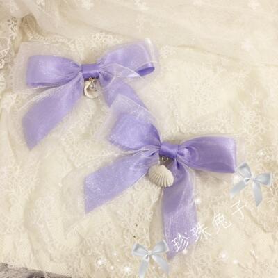 手作风天然贝壳边夹珍珠蝴蝶结