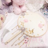 「珍珠兔」原创lolita手作中华风蝴蝶花朵团扇搭配皮影戏