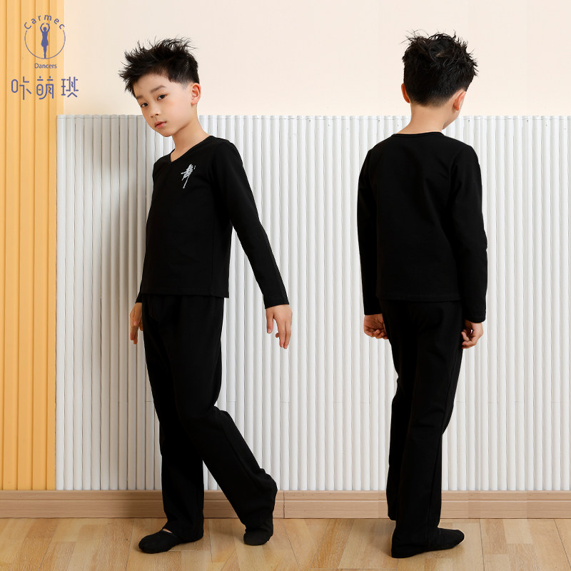 舞蹈服儿童女春秋长袖男拉丁舞服幼儿练功服黑色套装拉丁舞服男孩