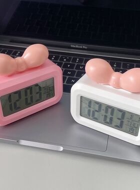 可爱多巴胺蝴蝶结桌面多功能时钟家用电池款闹钟学生宿舍时间管理