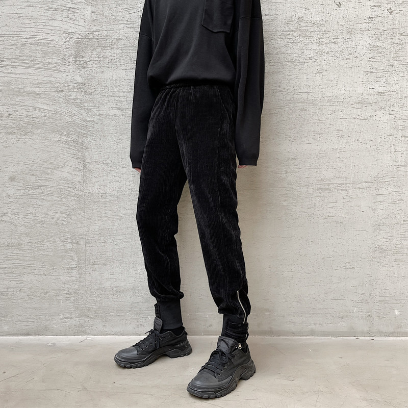 B251A2022春暗黑系脚口侧拉链灯芯绒显瘦休闲长裤,男装休闲裤,天晨