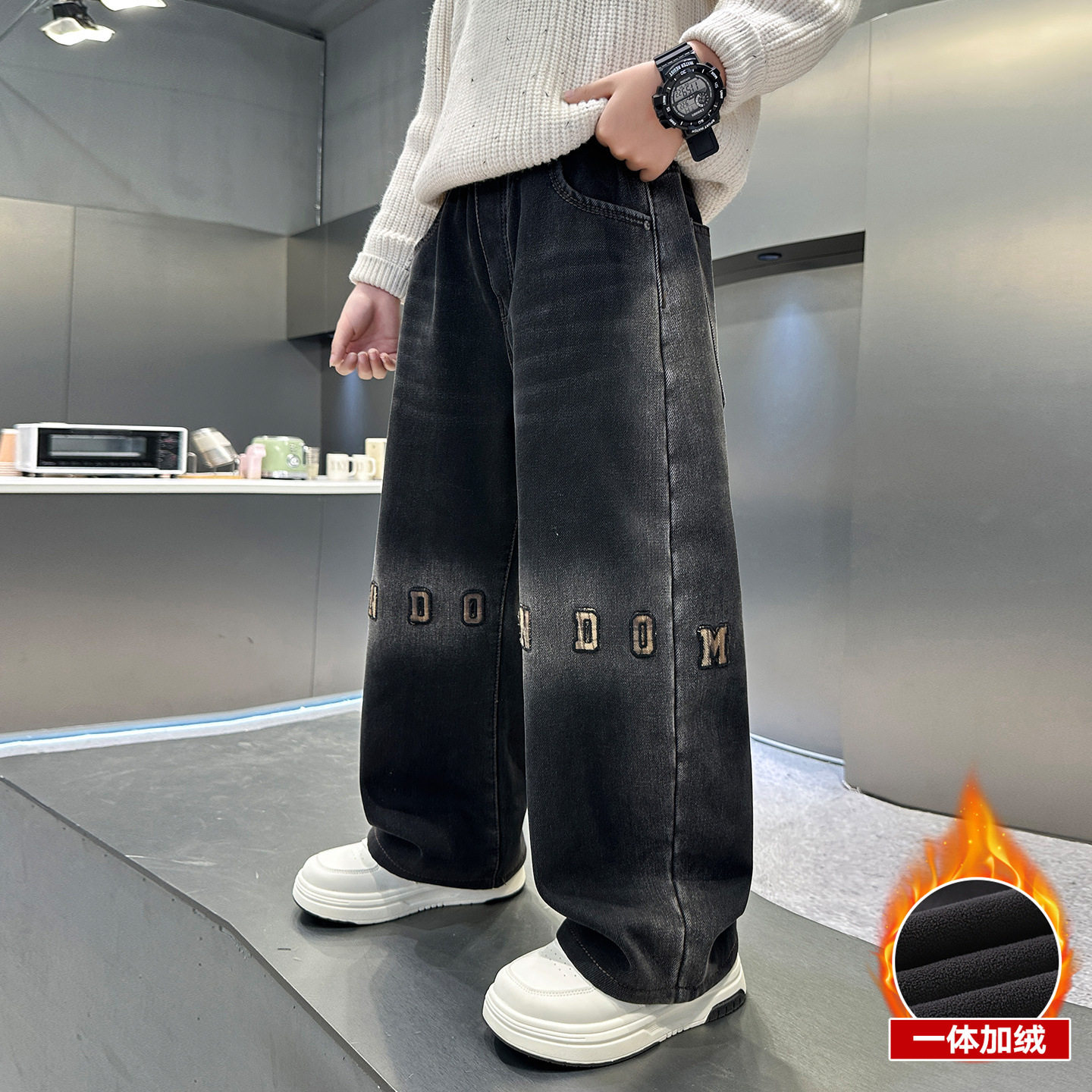 儿童装男童冬季一体加绒裤子2026