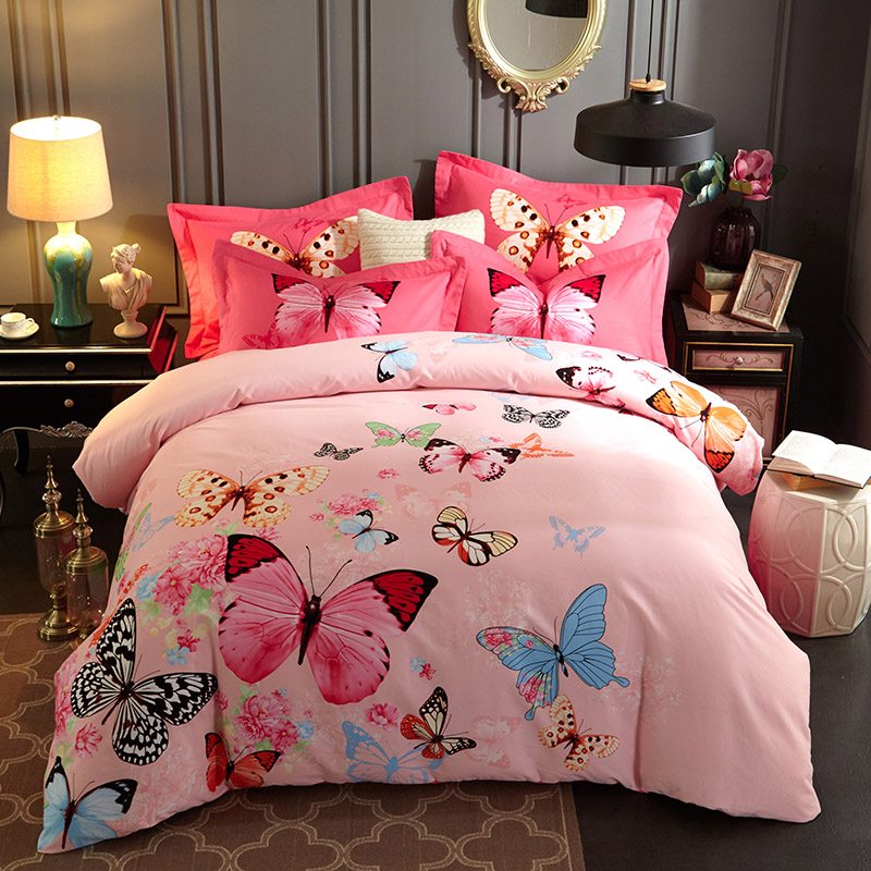 美式田园3D磨毛纯棉四件套1.8m床双人被套床单全棉床上用品四件套