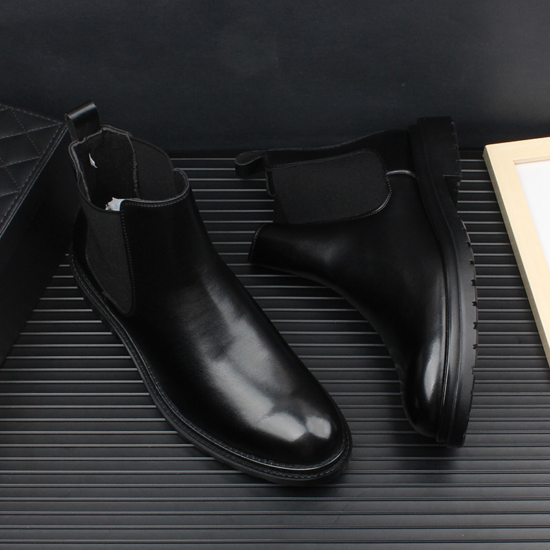 2023 CHELSEA BOOTS MENS FALL-WINTER FLEECE MARTIN BOOTS INNER HEIGHTENED BLACK VERSATILE POINTED SCALP BOOT SLEEVE HIGHTOPS