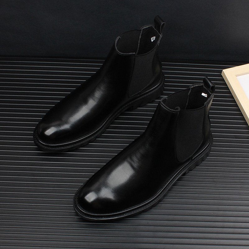 2023 CHELSEA BOOTS MENS FALL-WINTER FLEECE MARTIN BOOTS INNER HEIGHTENED BLACK VERSATILE POINTED SCALP BOOT SLEEVE HIGHTOPS
