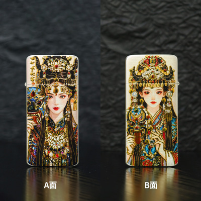 佐罗新品双面鎏金彩绘ZC神龙复古创意高档打火机超薄黄铜打火机