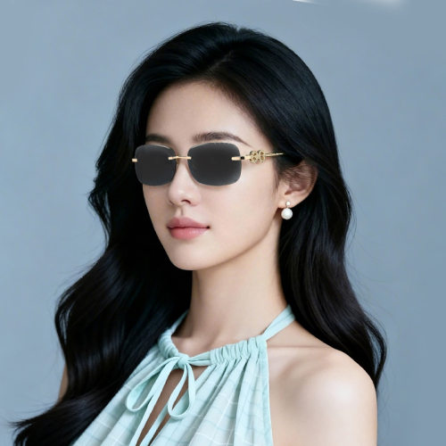 新款方形墨镜高级感女士无框切边太阳镜金属女款墨镜时尚眼镜