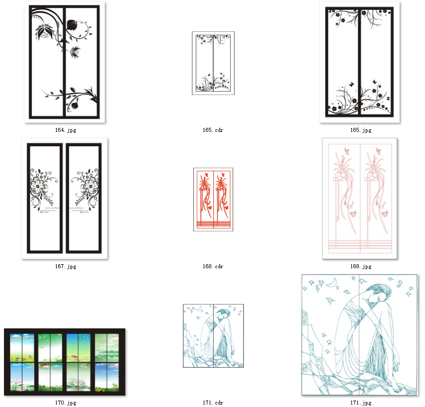 08素材移门花图案衣柜门花插画艺术玻璃花卫生间门花纹推拉门底纹