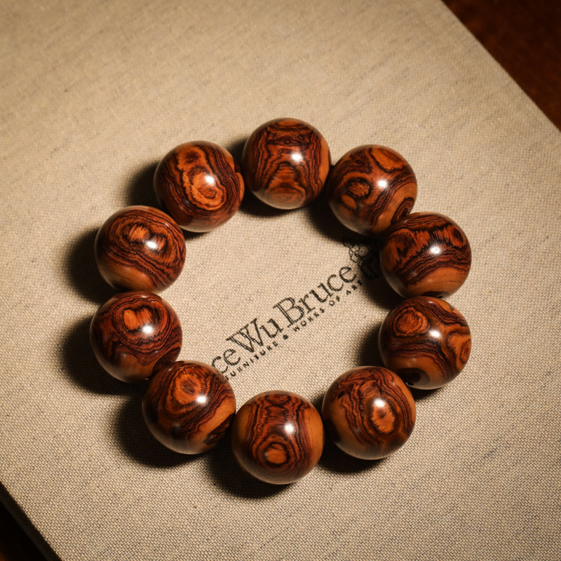 琢物 海南黄花梨糠梨老料标本级虎皮纹全鬼脸X纹29MM 2.9手串精工
