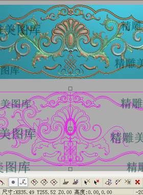 大床靠背洋花精雕图草花精品如意洋花高低屏灰度木雕图洋花浮雕图