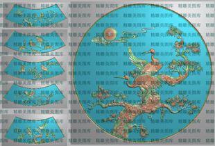 檀雕花鸟圆桌精雕图松鹤圆盘转盘浮雕图雕刻图精品新款花鸟圆台