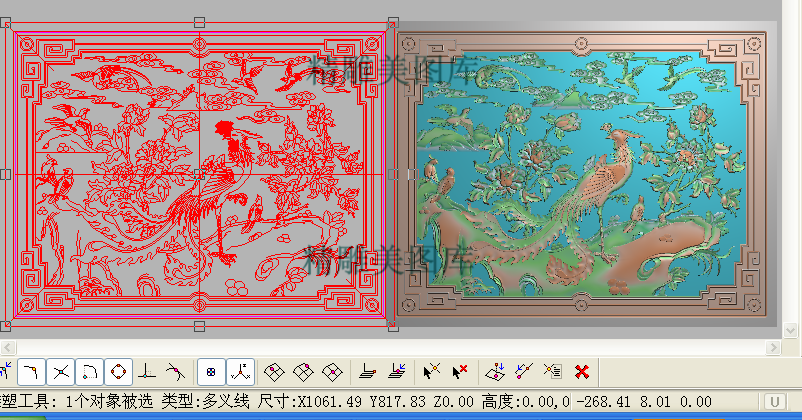 平几面凤凰精雕图灰度图浮雕图百鸟朝凤 檀雕花鸟 面板 凤凰牡丹