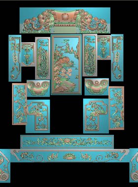 花鸟蝙蝠精雕图浮雕雕刻图灰度图象头如意宝座 洋花 山水大奔沙发