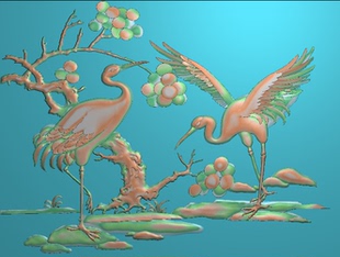 檀雕松鹤精雕图花鸟精品仙鹤电脑雕刻图松鹤延年新款鹤灰度浮雕图